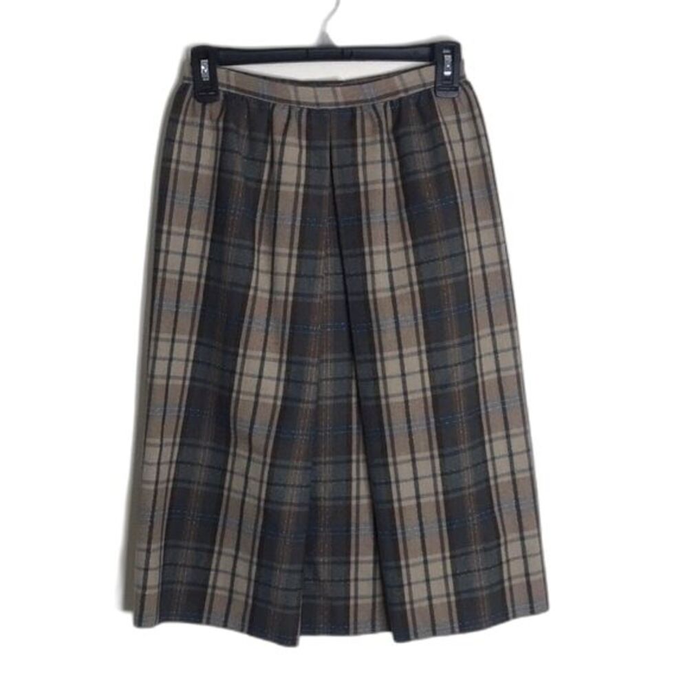 Vtg tica ladies plaid checkered modest wool skirt size 8